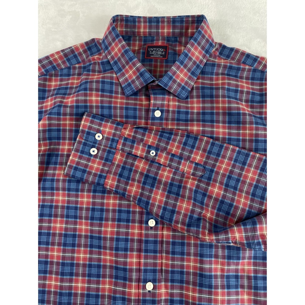 NWOT‎ UNTUCKit Shirt XXL Plaid Long Sleeve 100% Cotton Wrinkle Free Relaxed